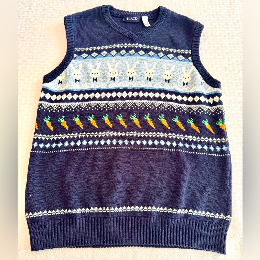 The Children's Place Boys Bunny Carrot‎ Sweater Vest Size 14 XL Easter Preppy